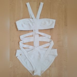 Herve Leger White Bandage Cutout Swimsuit Small